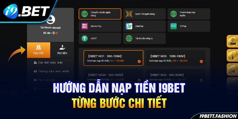 Hướng dẫn nạp tiền i9BET từng 5 bước chi tiết